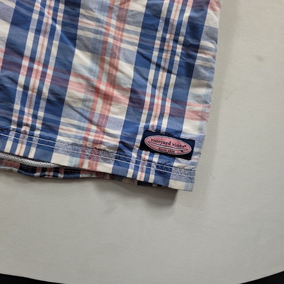 Vineyard Vines Swim Shorts Mens 34 Blue Red‎ Plaid Pockets Beach Trunks - Picture 4 of 7